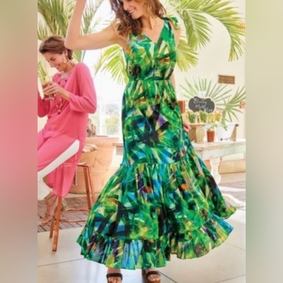 Soft Surroundings Dresses & Skirts - Soft Surroundings tropical green sleeveless maxi dress sz XL